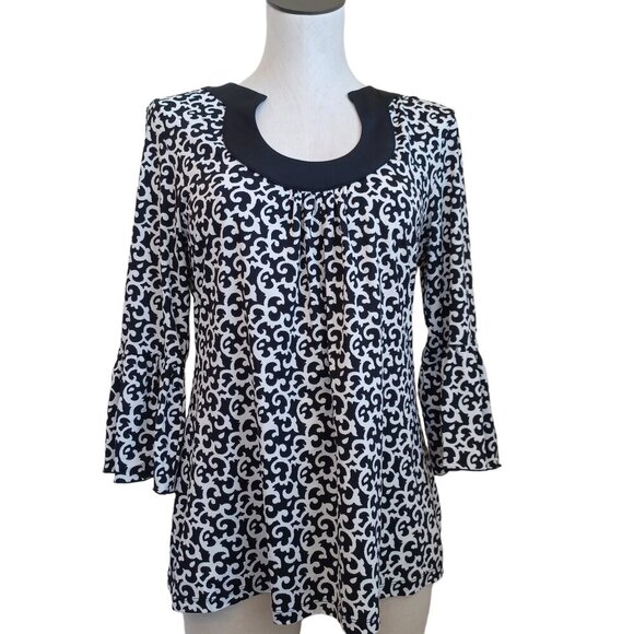 INC International Concepts Tunic Top Black White Ruffle Sleeve Womens Medium - Picture 13 of 13